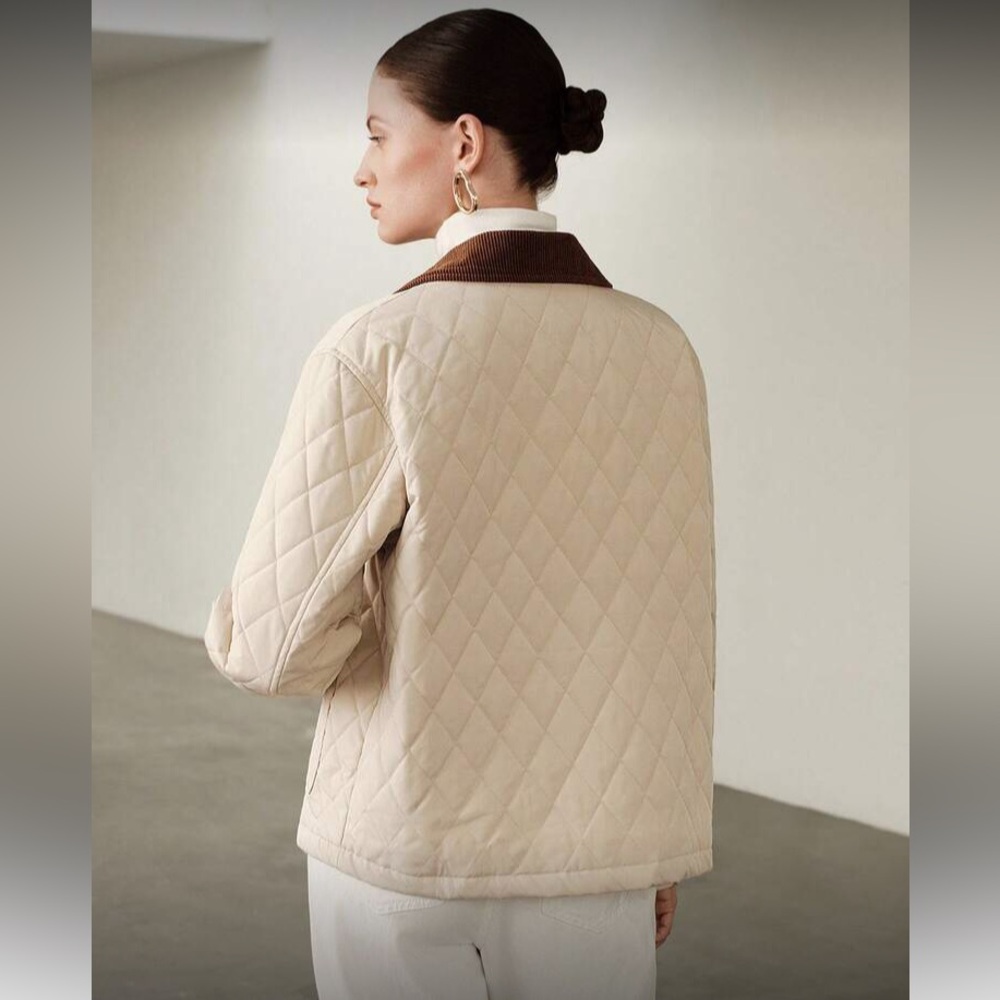Women's Quilted Jacket with Brown Collar - Picture 4 of 8